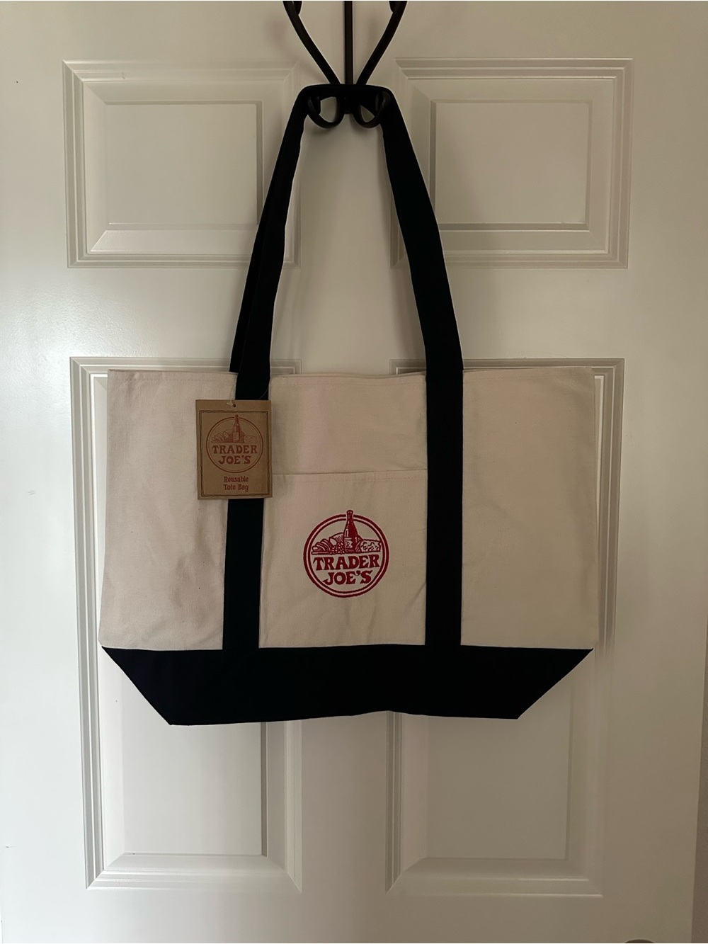 Trader Joe's Canvas Tote Bag in Cream and Navy NWT